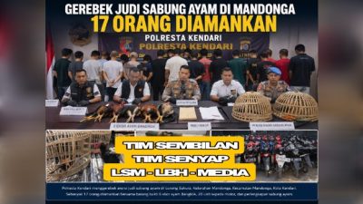 Polisi Gerebek Markas Perjudian Sabung Ayam di Mandonga Kendari, 17 Orang Diamankan